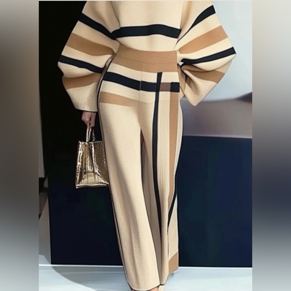 STYLEWE Sweaters - 2 pieces Plaid Casual Raglan Sleeve Loose Crew Neck Sweater & Sweater Pants